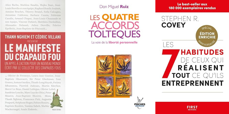 livres inspirants - Le manifeste du crapaud fou Than Nghiem Cédric Villani Les quatre accords Toltèques Les 7 habitudes des gens qui réussissent Stephen Covey par Aldric Tourres, auteur de L'Appel des Vignes, L'esprit du vin et la vie en chemin