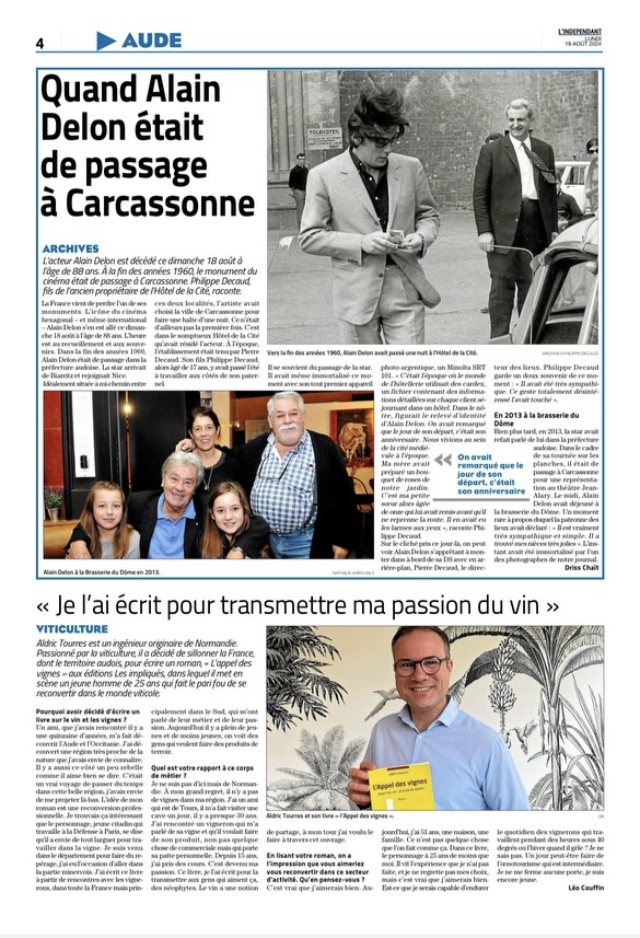 Interview dans le journal L’Indépendant d’Aldric Tourres, auteur de L’Appel des vignes, roman sur une reconversion dans le monde de la vigne et du vin